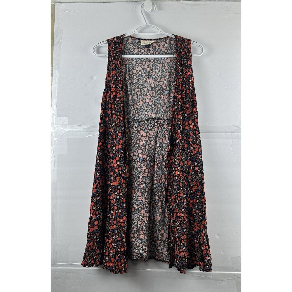 Universal Thread Floral Print Ruffle Hem Top Size XS Orange Navy Boho